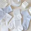 Calcetines para niños con lazo y encaje, calcetines azul claro hasta la pantorrilla para niñas, calcetines finos de malla transpirables dulces para estudiantes para primavera y verano