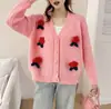Suéter Cardigan de Punto Perezoso Estilo Europeo y Americano para Mujer, Nuevo Otoño e Invierno Diseño Holgado Chaqueta Top de Fresas