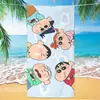 Toalha de banho de secagem rápida infantil de grandes dimensões Giz de cera Pequena nova toalha de praia Microfibra Velo de dupla face Toalha de praia com impressão digital