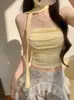 2026 Versão Coreana Estilo Simples e Puro Camisola com Alças Strass e Bojos para Mulheres, Afinando Linha A Estilo Hot Girl, Versátil e Valoriza a Figura