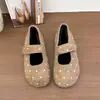 Sapatos Mary Jane de Bolinhas com Temperamento Estilo Coreano Feminino 2026 Outono Novo Lã Boca Rasa Velcro Fundo Plano Sapatos Individuais Fashion