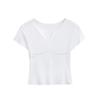 Verano Nueva Camiseta de Manga Corta con Cuello en V para Mujer, Look Adelgazante, Nuevo Diseño Coreano, Top de Hombro Derecho Niche Hot Diamond Hot Girl
