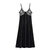 Atacado de Roupas Femininas Transfronteiriças Moda Estilo Europeu e Americano Tendência Versátil Vestido Midi Bordado Vestido Longo Slip