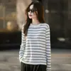 Suéter de Tricô Listrado Estilo Preguiçoso para Mulheres, Novo Suéter Pulôver Gola Redonda, Blusa Top Base Elegante e Versátil para Mulheres A14449