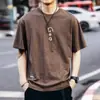 Nova Camiseta Masculina de Algodão com Bambu Estilo Japonês de Manga Curta, Marca Tendência Outono, Camiseta Casual Solta Estampada de Meia Manga para Homens