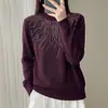 Moda Outono 2026 Nova Blusa Básica com Gola Redonda e Strass para Mulheres de Meia-Idade, Roupa Íntima Modeladora com Mangas de Renda