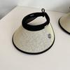 Sombrero de Rattan de Cáñamo Natural Japonés Negro con Parte Superior Abierta para Mujer, Sombrero de Sol de Moda para Verano, Protección Solar UV, Protección Facial