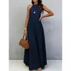 Vestido Largo de Verano 2026 Transfronterizo Europeo y Americano de Seda Helada Arrugado Holgado Talla Extra Sin Mangas Color Sólido Acampanado Estilo Vacacional para Mujer