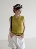 Colete de tricô vazado chique estilo francês, novo modelo verão 2026, justo, casual, versátil, top sem mangas com gola
