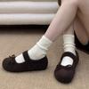 Zapatos Peludos con Lazo para Mujer 2026 Primavera Nuevo Estilo Casual de Suela Plana Mocasines Mary Jane Cálidos Forrados de Felpa