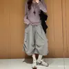 Pantalones de trabajo cropped color caqui para mujer, estilo fino de verano, talla petite, secado rápido, estilo cool americano, pantalones casuales deportivos de cintura alta de longitud media