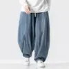 Calça jeans lanterna masculina retrô moderna estilo japonês, calça harém com cordão plus size, calça longa casual solta de perna reta e larga