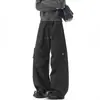 Calças de trabalho vintage plissadas para homens, calças casuais esportivas estilo americano para primavera e outono, calças compridas largas soltas para homens