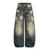 G6898 Jeans Unissex de Cintura Alta Retrô Vintage High-End Lavado com Textura Irregular, Corte Solto Scimitar