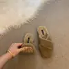 Mules de bico fino com sola reta sapatos femininos para uso externo 2026 novo estilo moderno outono e inverno slip-on meias pantufas sapatos peludos