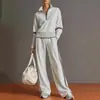 Conjunto Esportivo Casual Novo Amazon Transfronteiriço 2026: Conjunto de Duas Peças de Moletom com Gola Alta Color Block Estilo Europeu e Americano e Calça Wide Leg