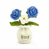 Planta en maceta de rosa tejida a mano, adorno de escritorio tejido a mano, base para jarrón de flores artificiales, flor en maceta popular transfronteriza