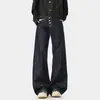 Calça jeans masculina de cinco botões estilo retrô americano em sarja crua, para outono e inverno, modelo largo de perna reta, moda, perna larga, tendência, calça comprida