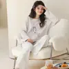 Nuevo Conjunto de Pijama de Algodón Puro Transpirable Amigable con la Piel, Cuello Redondo, para Mujer, Manga Larga Cómodo, Se Puede Usar Afuera, Conjunto de Ropa de Casa Estampado, Otoño e Invierno