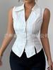 Comercio Exterior Transfronterizo Ropa de Mujer 2025 Verano Nuevo Estilo Europeo y Americano Camisa de Rayas sin Mangas Ajustada Camisa Cardigan Top