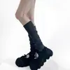 Calcetines de Pierna Gruesos de Algodón con Trenzado Lateral Transpirables para Mujer, Calentadores de Pierna Apilados con Borde Enrollado para Otoño Temprano, Estilo Ballet Perezoso