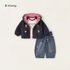 Camiseta de manga raglán Bangxuan para niños, jeans de estrellas, chaqueta con capucha, conjunto de tres piezas para niñas, atuendo moderno para niños