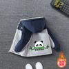Chicos 2025 Invierno Caricatura Coreana Estampado de Panda Chaqueta con Capucha de Terciopelo Chicas Combinación de Colores Ropa de Algodón Holgada Moderna