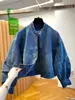 Jaqueta jeans azul super bonita feminina curta 2026 nova início do outono estilo coreano solta casual gola alta jaqueta top