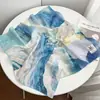Lenço Quadrado Pequeno de Algodão Puro 70cm Pintura a Óleo Azul Vintage Lenço de Cabeça da Moda Lenço Decorativo Feminino para Primavera, Outono e Verão Lenço de Pescoço
