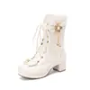 Botines Martin Lolita lindos de otoño e invierno para mujer, zapatos Lolita dulces con lazo, botines de tacón alto para mujer