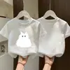 Camiseta de manga corta para niña 2026 nuevo estilo ropa de verano para niños top de dibujos animados elegante para niños mayores y pequeños camiseta base de algodón puro
