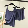 Nuevo conjunto de pijama de algodón modal fino de verano, camisola de cuello en V y shorts conjunto de dos piezas para casa