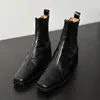 2026 Novas Botas de Outono de Salto Médio com Bico Quadrado Finas Marrom Estilo Britânico Retrô Botas Martin Botas Chelsea Curtas de Salto Grosso para Mulheres