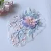 Parche de Tela de Flor Tridimensional, Bordado de Malla, Bordado con Cuentas, Parche Hecho a Mano con Agujeros para Vestido, Decoración de Vestido de Boda, Accesorios de Ropa