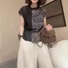25330 Damei Ai Yuan Verão 2025 Novo Conjunto Casual Patchwork Top Amplo Calça Wide-Leg Estilosa