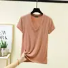 Nueva Camiseta de Modal de Verano para Mujer con Cuello en V, Color Sólido, Corte Ajustado, Manga Corta, Adecuada para Usar en Capas, Camiseta Básica Elegante para el Trabajo