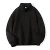 Sudadera de color liso con cuello alto y media cremallera, unisex, casual y moderna, diseño elegante, versátil, top casual de corte holgado