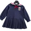 Vestido Estilo Preppy para Niña 2026 Otoño Conejito de Caricatura Oficial de Policía Vestido de Bebé Princesa Cuello Azul Marino Falda Plisada