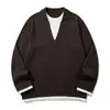 Suéter V-Neck Falso Estilo Old Money Masculino Jiezhan, 26 Novidade Outono/Inverno Tricô Vintage Gola Lapela para Homens e Mulheres