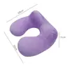 Almohada en forma de U portátil y simple inflable a presión para viajes largos y de negocios, almohada de soporte para el cuello flocada de PVC plegable para siestas en la oficina