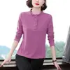 Top de Manga Larga, Camiseta de Primavera y Otoño, Cuello Fungus para Mujer, Talla Grande Holgada con Cuello Alto para Madres de Mediana Edad, Camiseta Básica de Estilo Nuevo