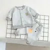 Conjunto de Roupa de Bebê para Primavera e Outono Camada Única Listrado de Desenho Animado Ollie Calça de Cintura Alta com Bumbum Calça de Cintura Alta Conjunto de Duas Peças para Crianças