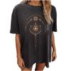 Top de Manga Curta com Estampa Retrô de Caveira Sol Lua Verão Roupas Góticas Camiseta Preta 2025