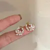 Pendientes de Aro con Flor de Diamante y Perla, Aguja de Plata S925, para Mujer, Elegantes, Sencillos, Dulces y Versátiles Pendientes de Mariposa