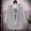 Camisa informal de manga corta para hombre, camisa de rayas para adolescentes, camisa de siete mangas, ropa de verano para comercio exterior.