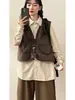 Chaleco de Trabajo Retro Japonés con Múltiples Bolsillos para Hombre, Chaqueta sin Mangas de Marca de Moda para Vestir en Capas, Chaleco Casual Versátil para Primavera y Otoño