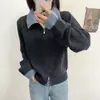 Nuevo cárdigan de punto con solapa, retazos de mezclilla y manga larga, estilo coreano suelto casual para mujer, elegante, adelgazante y moderno, Otoño e Invierno 2026