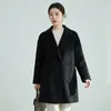 Abrigo de lana reversible para mujer, de longitud media, forma de capullo holgada, cuello de solapa, bolsillos grandes sencillos, abrigo de lana doble cara para otoño e invierno
