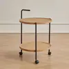 Mesa Auxiliar de Carrito de Doble Capa de Moda Mesa Auxiliar de Sofá Mesa Pequeña Mesa Redonda Pequeña para Sala de Estar Mesa de Noche Simple Estante de Esquina Estante de Almacenamiento
