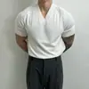 Camiseta de punto de manga corta para hombre, cuello en V, corte ajustado, estilo old money, seda de hielo, verano, venta al por mayor de fábrica transfronteriza